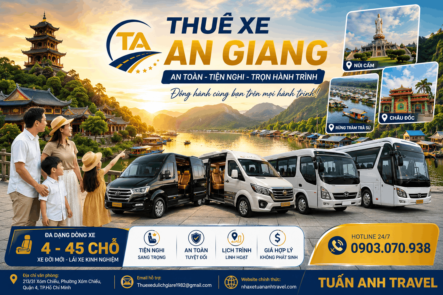 Thuê Xe Đi An Giang Có Tài Xế Giá Rẻ, Xe 4–45 Chỗ Uy Tín | Tuấn Anh Travel
