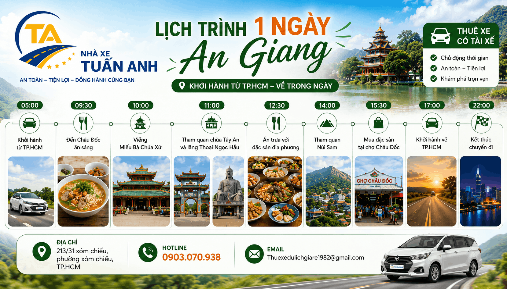 Thuê Xe Đi An Giang Có Tài Xế Giá Rẻ, Xe 4–45 Chỗ Uy Tín | Tuấn Anh Travel