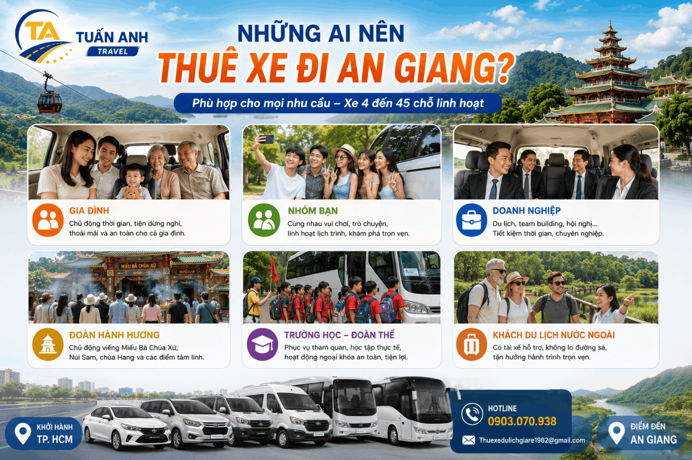 Thuê Xe Đi An Giang Có Tài Xế Giá Rẻ, Xe 4–45 Chỗ Uy Tín | Tuấn Anh Travel